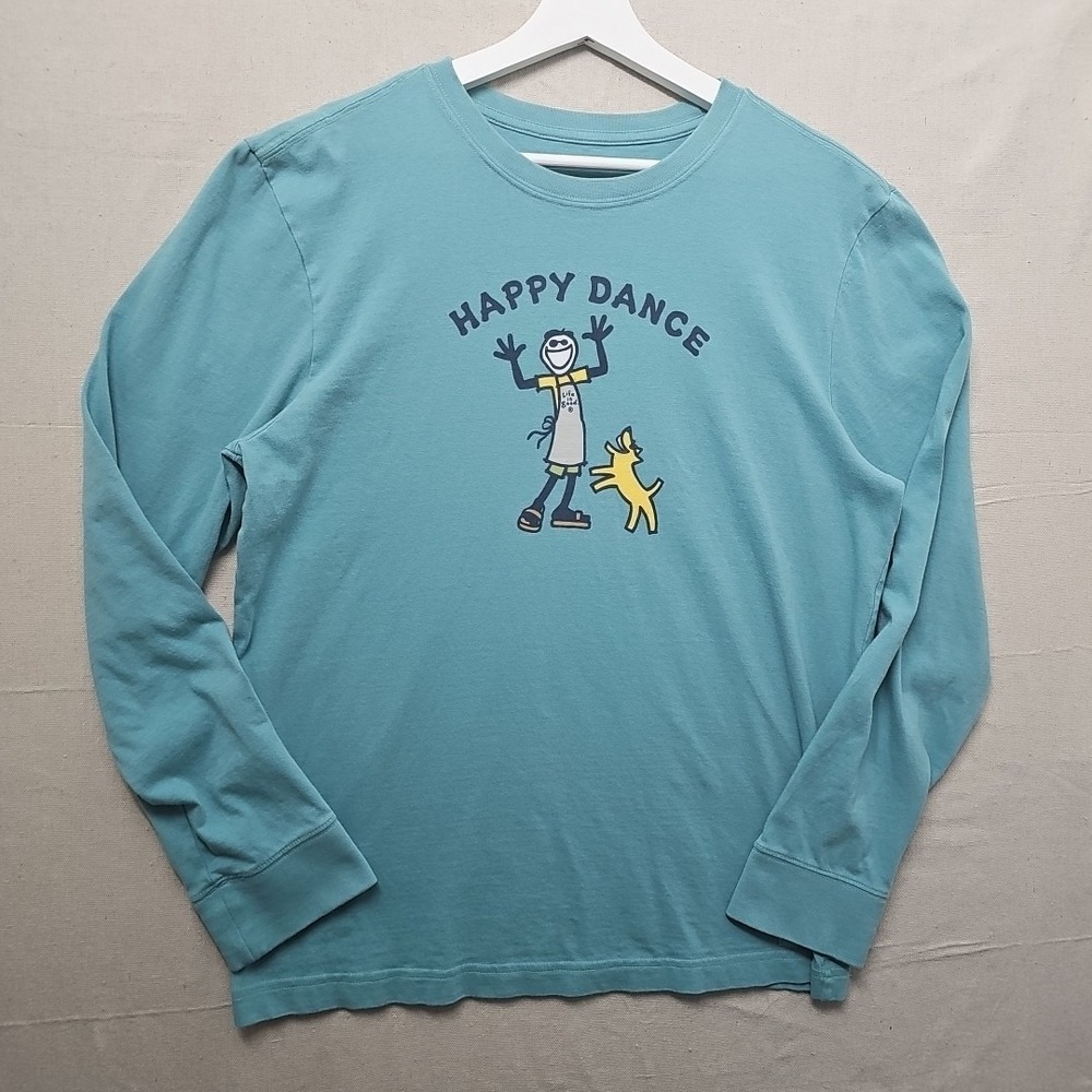 Life is Good Vintage Shirt Men's‎ Medium Green Crew Neck Happy Dance Jake Rocket